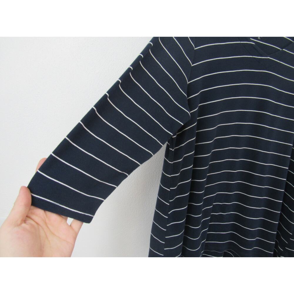J. Jill XL Tall Black White Striped Pima 3/4-Sleeve V Neck Top Cotton Casual - Picture 2 of 3